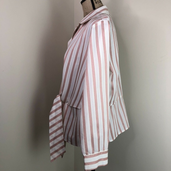 Striped Front Tie Button Up Shirt Pink White Sz 1X - Picture 3 of 7